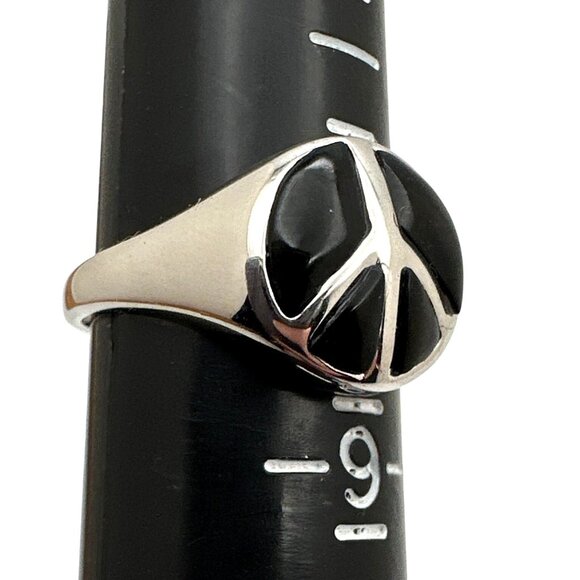 Inspirational Silver Tone Peace Ring Black Inlay Signed RSC Vintage - Picture 7 of 9